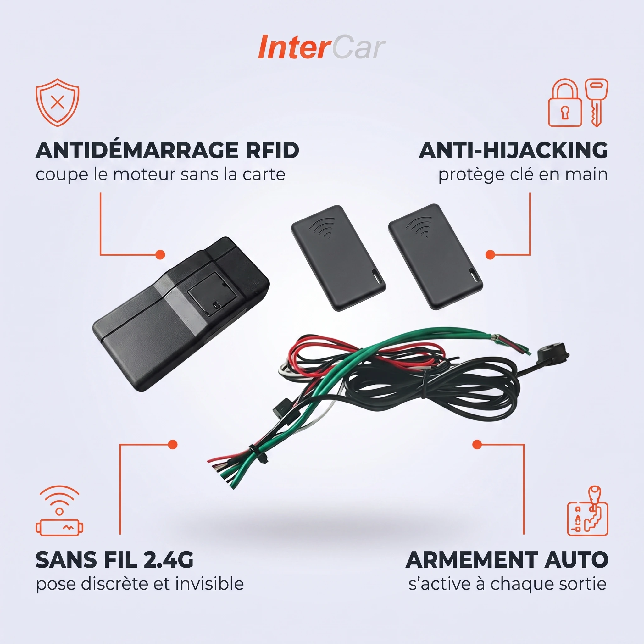 Antidémarrage RFID GA-16 InterCar — anti-hijacking, sans fil 2.4G, armement auto