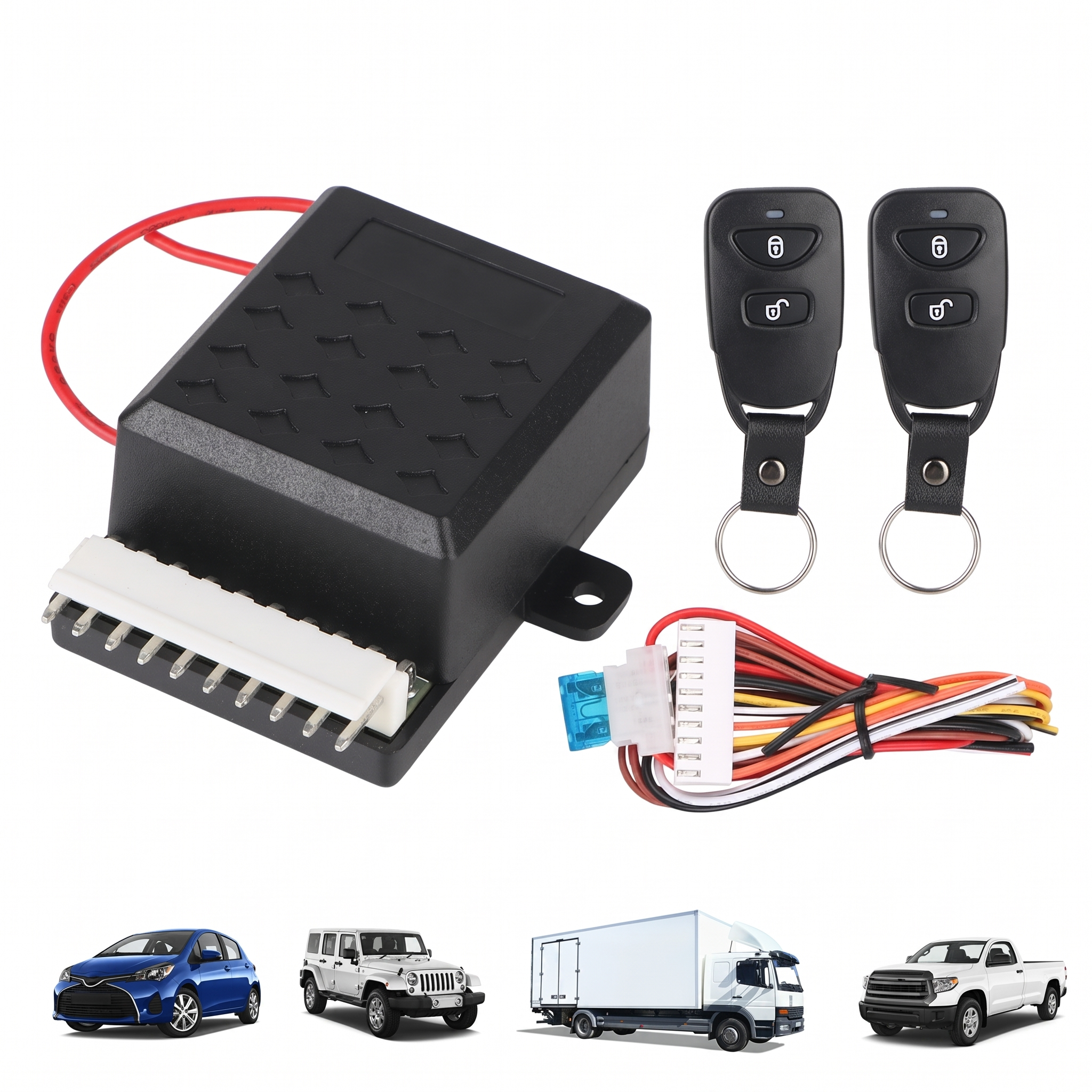 Kit centralisation 12V : boitier, 2 telecommandes et faisceau - vue produit