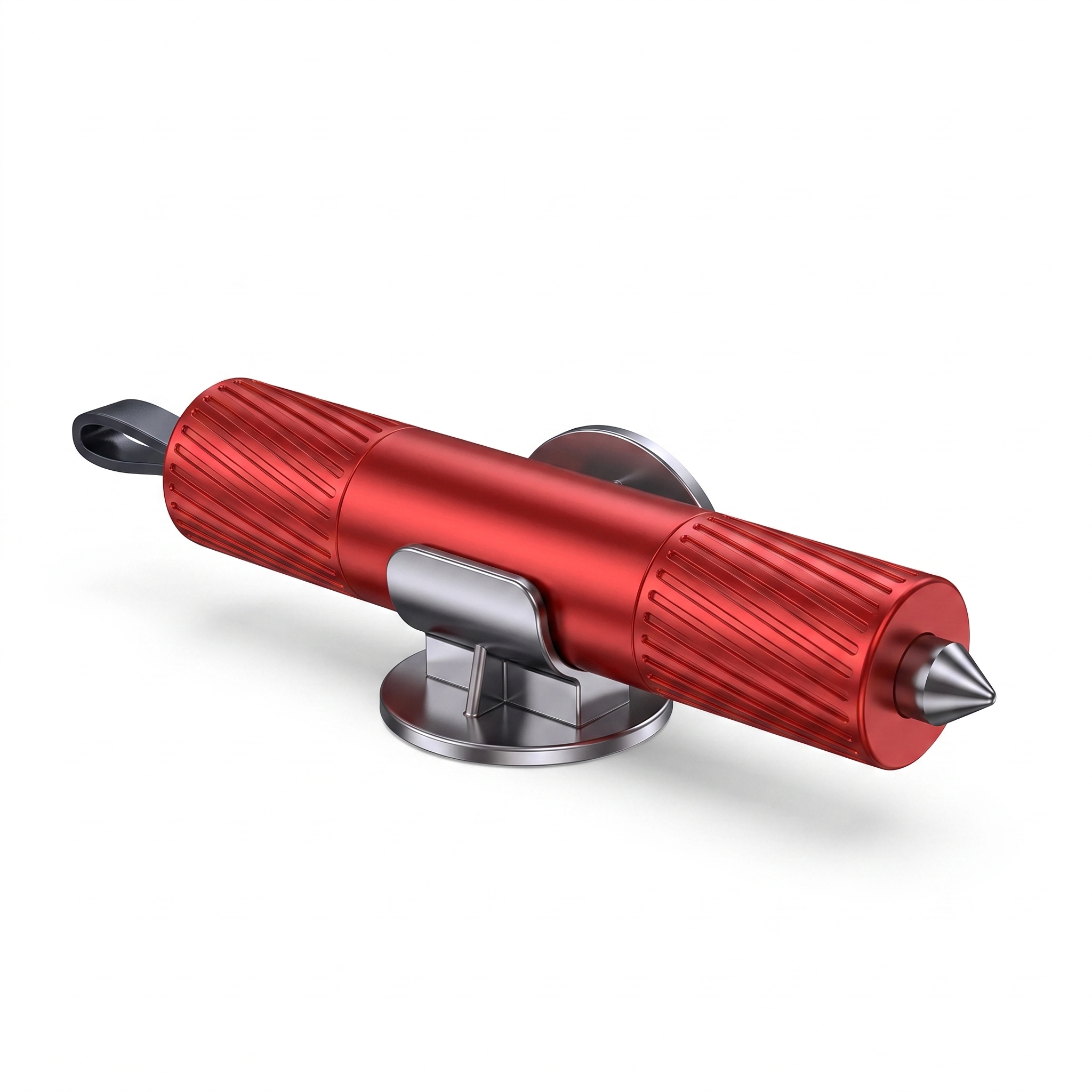 Marteau brise-vitre 2-en-1 acier tungstène avec support rotatif — vue produit fond blanc