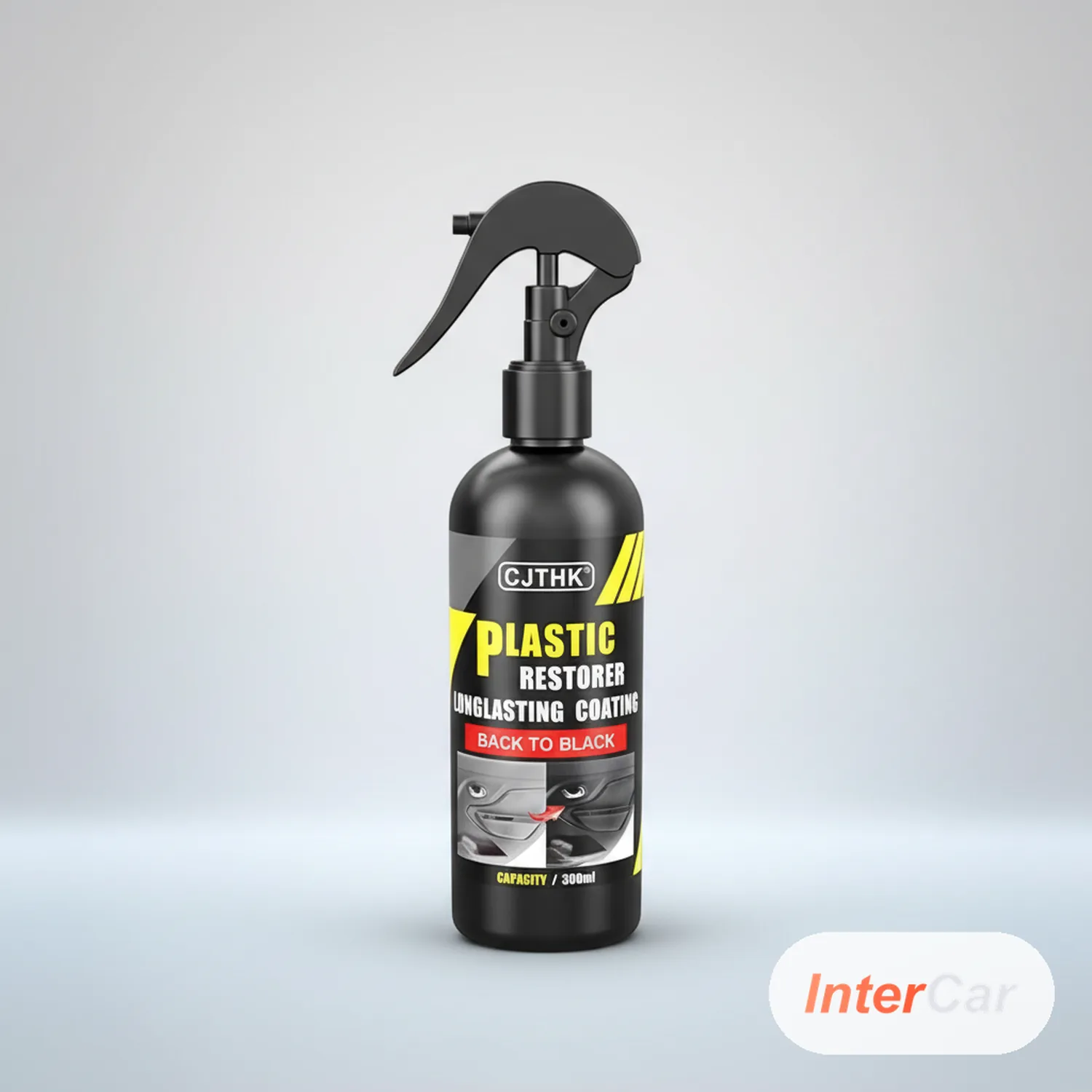 Nettoyant Cuir Voiture 2-en-1 InterCar — Rénovateur Sellerie + Plastique, Retour au Noir Brillant