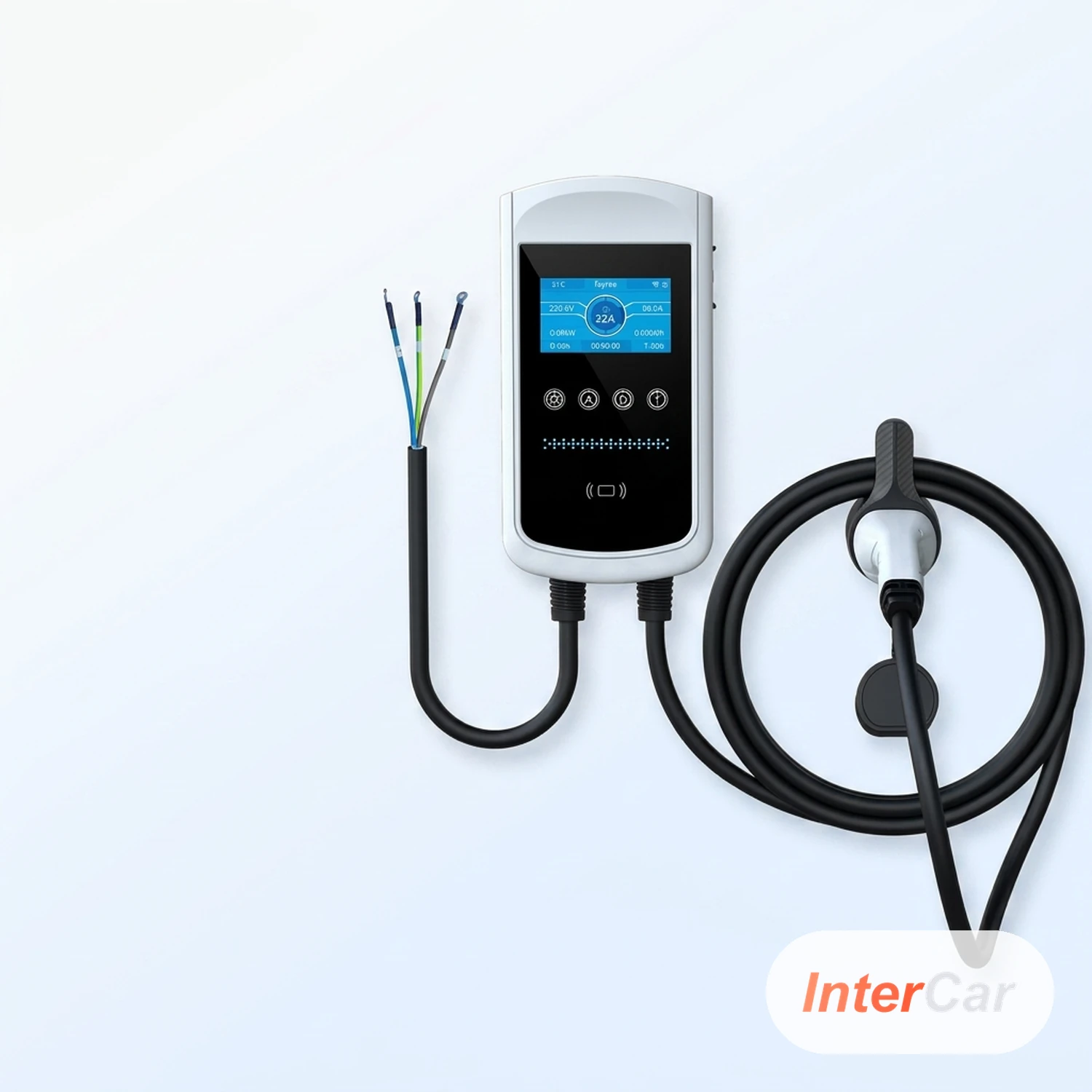 Chargeur Nomade VE Triphasé Réglable InterCar — 11/22 kW Type 2, Écran, Prises CEE, Locataires & Voyage