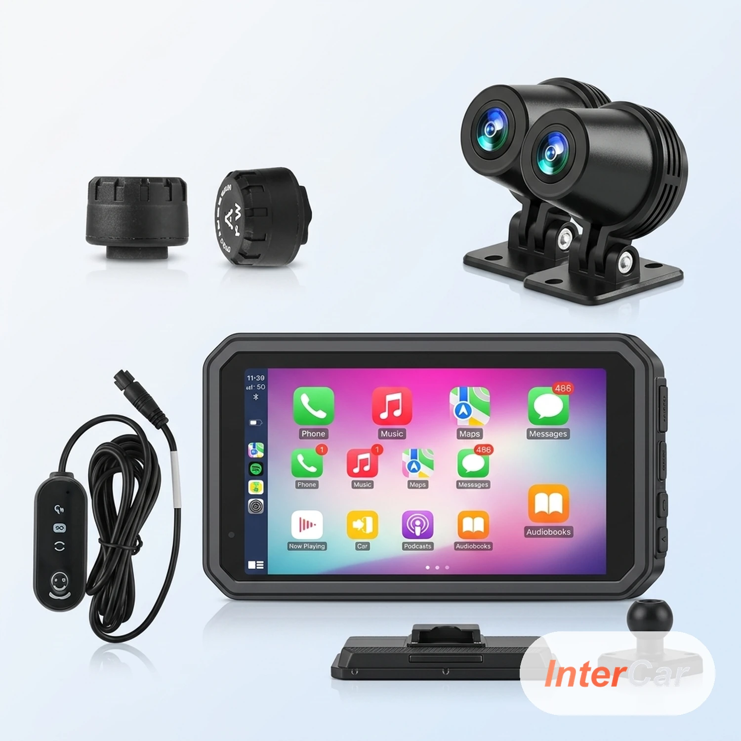 Dashcam Moto Avant/Arrière InterCar — Double Caméra 1080P Étanche IP67, WiFi GPS, Preuve Assurance
