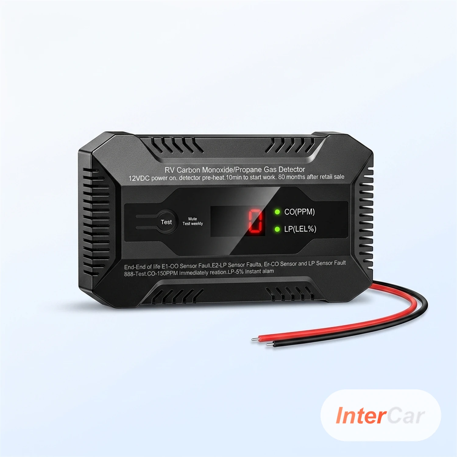 Détecteur Monoxyde de Carbone & Gaz 12V InterCar — Camping-Car, Double Capteur CO + Gaz, Alarme 85 dB