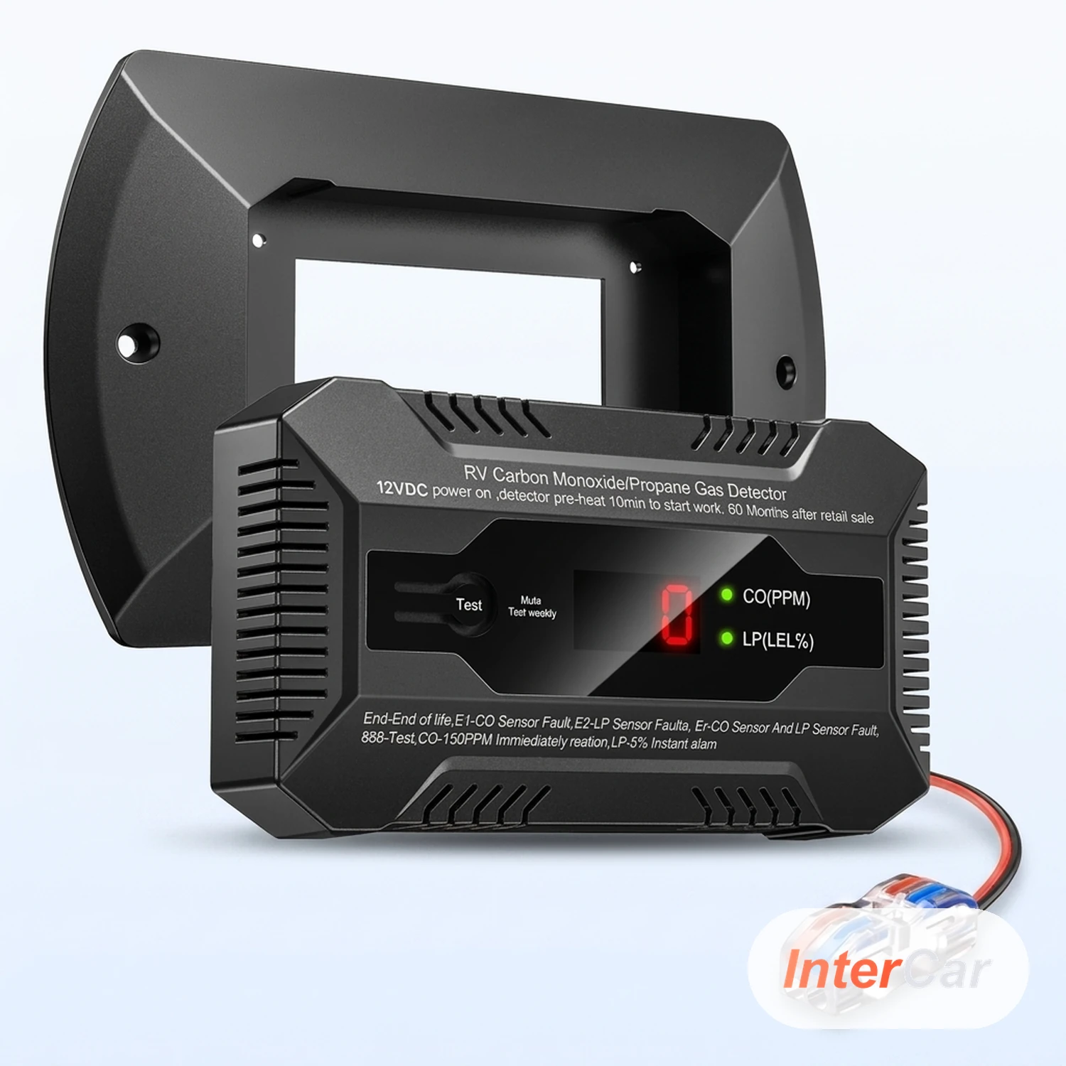 Détecteur Monoxyde de Carbone & Gaz 12V InterCar — Camping-Car, Double Capteur CO + Gaz, Alarme 85 dB