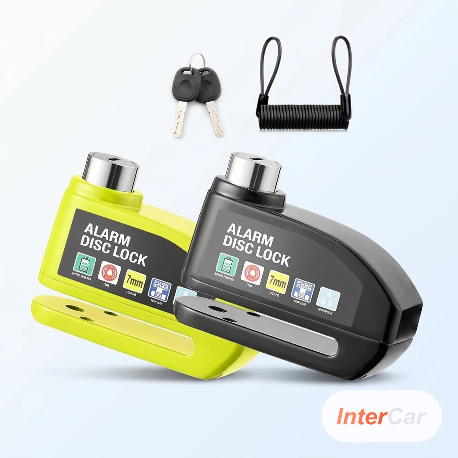 Bloque-Disque Moto à Alarme InterCar — 110 dB Anti-Vol Scooter, Rappel Câble, Goujon 10 mm