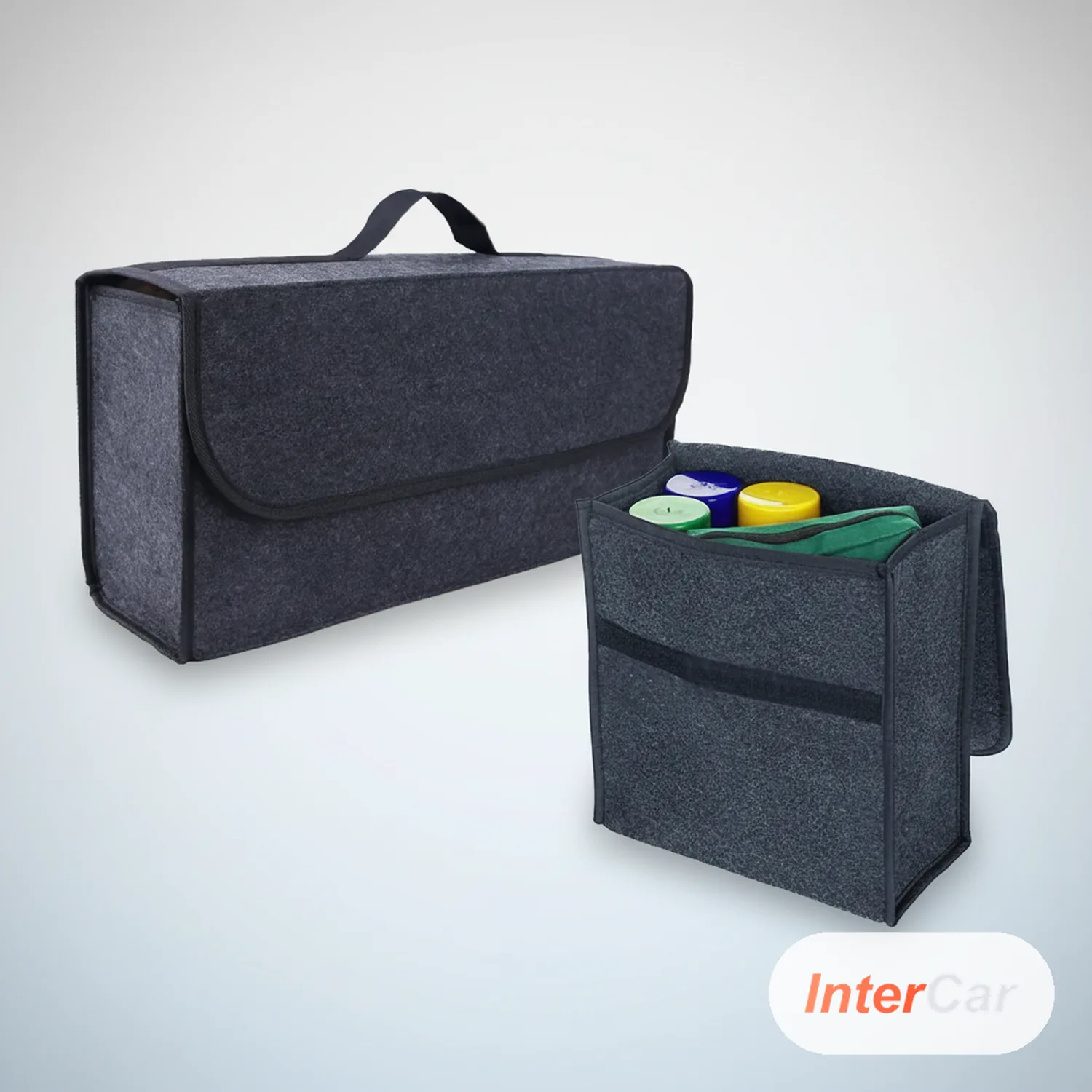 Organisateur Coffre Voiture VTC InterCar — Sac Pliable Cloisonné Renforcé Feutre Grande Capacité