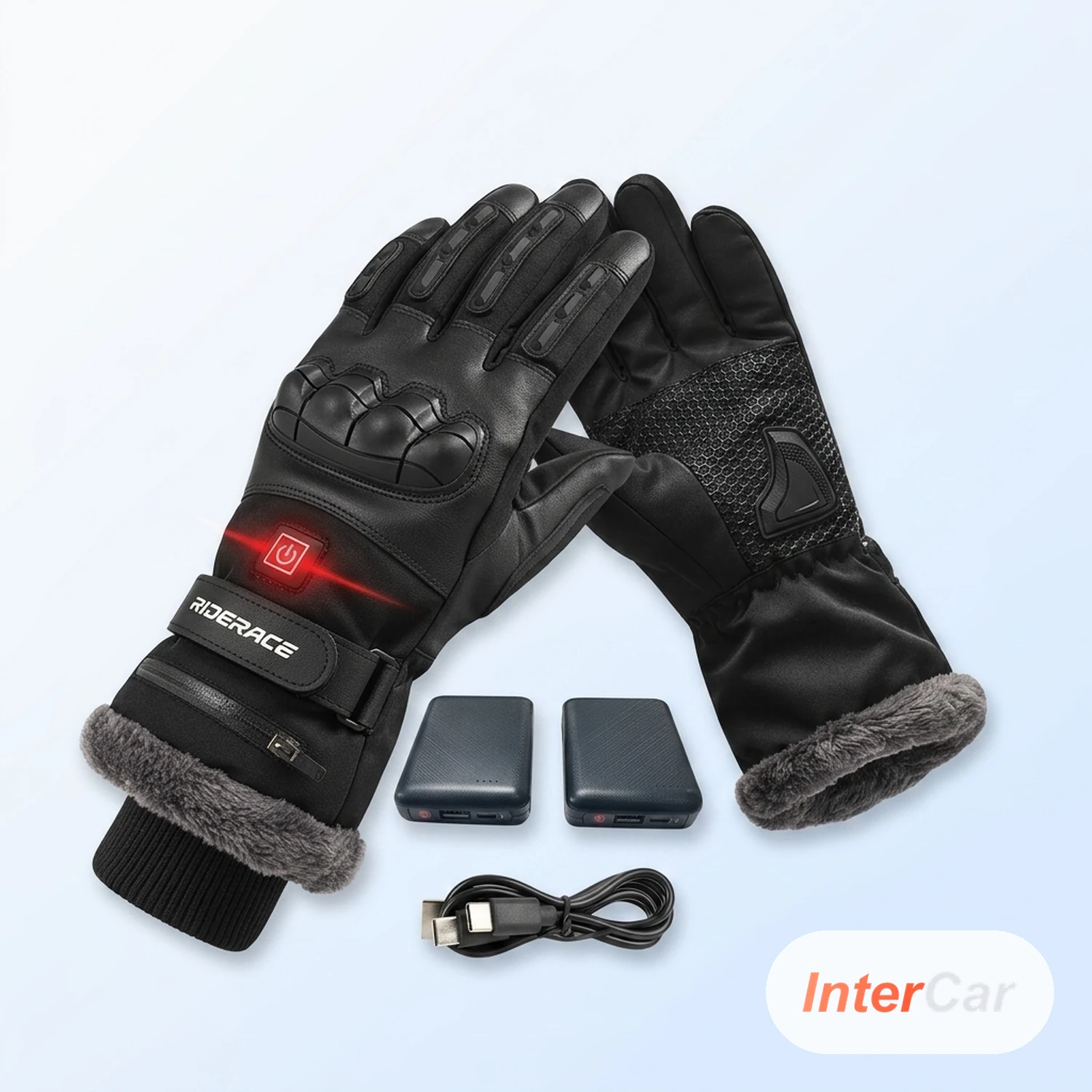 Gants Chauffants Moto InterCar — Batterie Lithium 3 Niveaux, Étanches Écran Tactile, Hiver Longue Autonomie