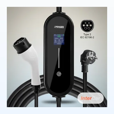 Chargeur Portable Voiture Électrique 3,5 kW Type 2 InterCar — Câble 5m, Écran LCD, 16A